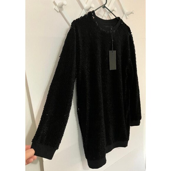 NWT Kendall + Kylie Women’s Black Velvet Sequined Tunic Dress Long Sleeve S - Picture 2 of 9